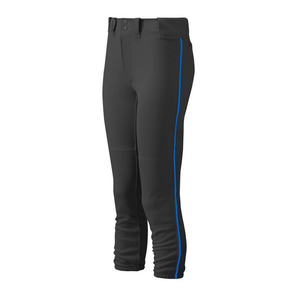 Pantaloni Mizuno Softball Belted Piped Donna - Nere/Blu Reale - 97861-LUKG